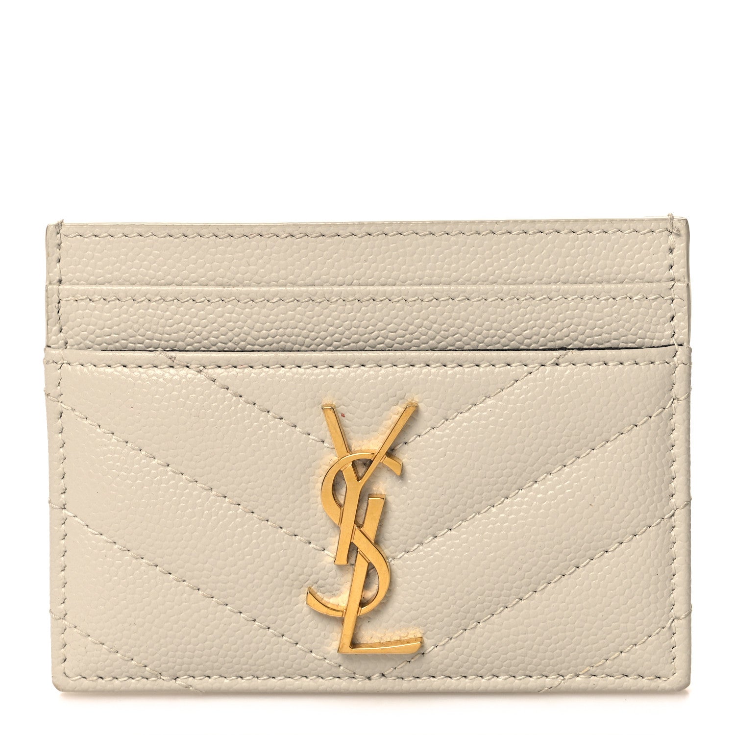 Saint Laurent Grain De Poudre Matelasse Chevron Monogram Credit Card Case Crema Soft 1 of 7