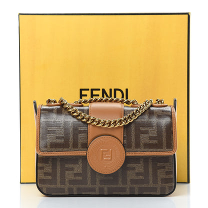 Fendi Glazed Fabric Vitello Century FF 1974 Stamp Patch Mini Double F Crossbody Bag Mogano Panna Caramello 12 of 12