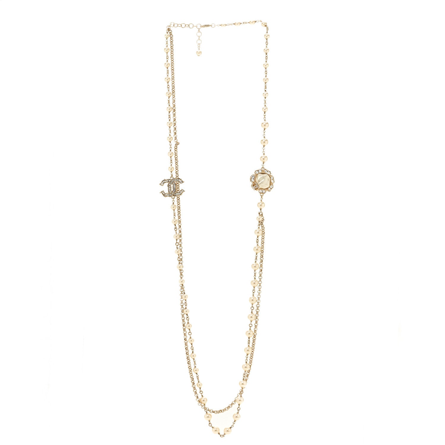 Chanel Pearl Crystal CC Camellia Express Long Necklace Gold 3 of 6