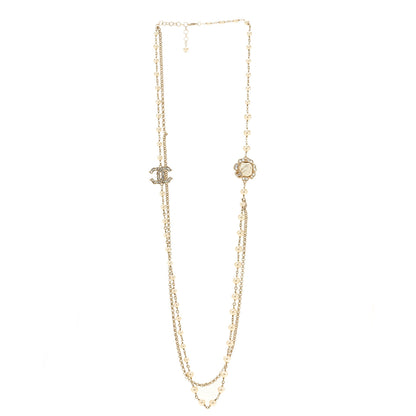 Chanel Pearl Crystal CC Camellia Express Long Necklace Gold 3 of 6