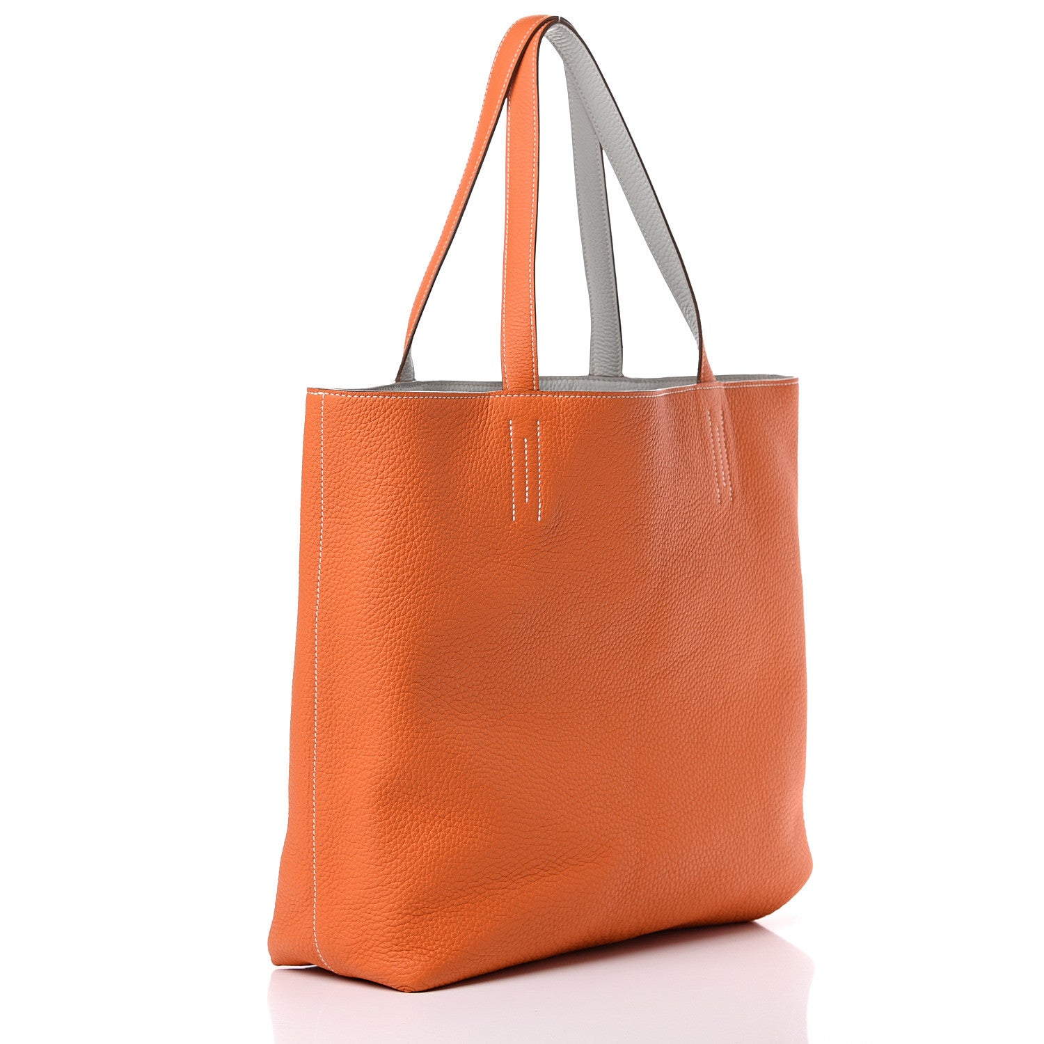 Hermes Taurillon Clemence Double Sens 36 Reversible Tote Gris Perle Orange 4 of 16