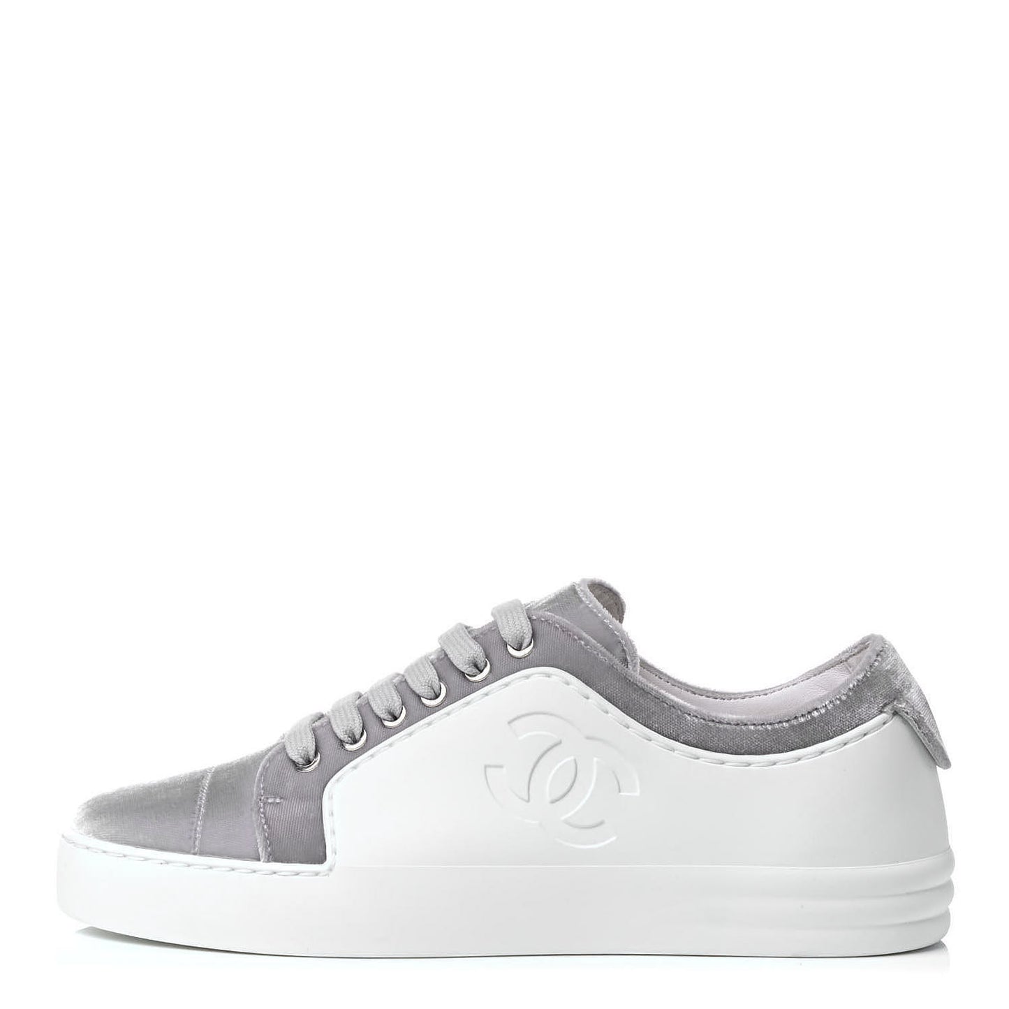 Calfskin Velvet Womens CC Sneakers 36.5 White Silver