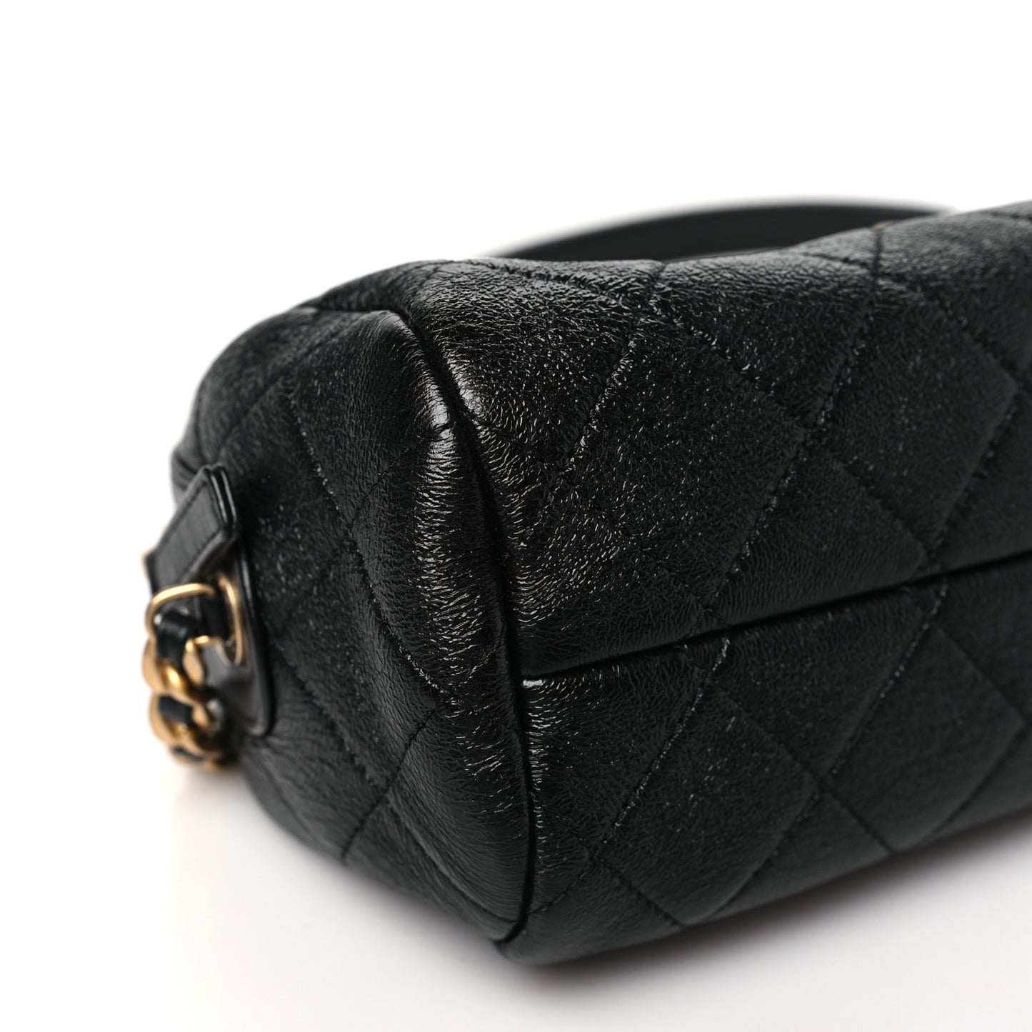 Shiny Lambskin Quilted Small Fashion Therapy Bowling Bag Black