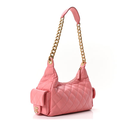 Chanel Shiny Lambskin Quilted Trendy Pockets Hobo Coral Pink 3 of 10