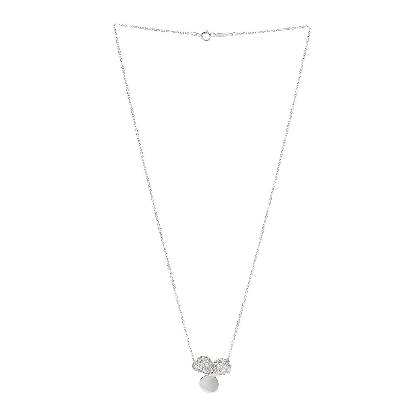 Platinum Diamond Paper Flowers Pendant Necklace