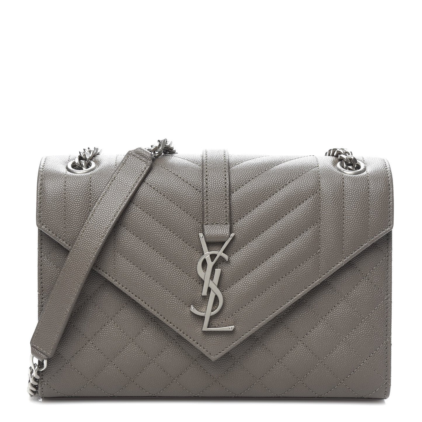 Grain De Poudre Textured Mixed Matelasse Medium Triquilt Monogram Satchel Earth