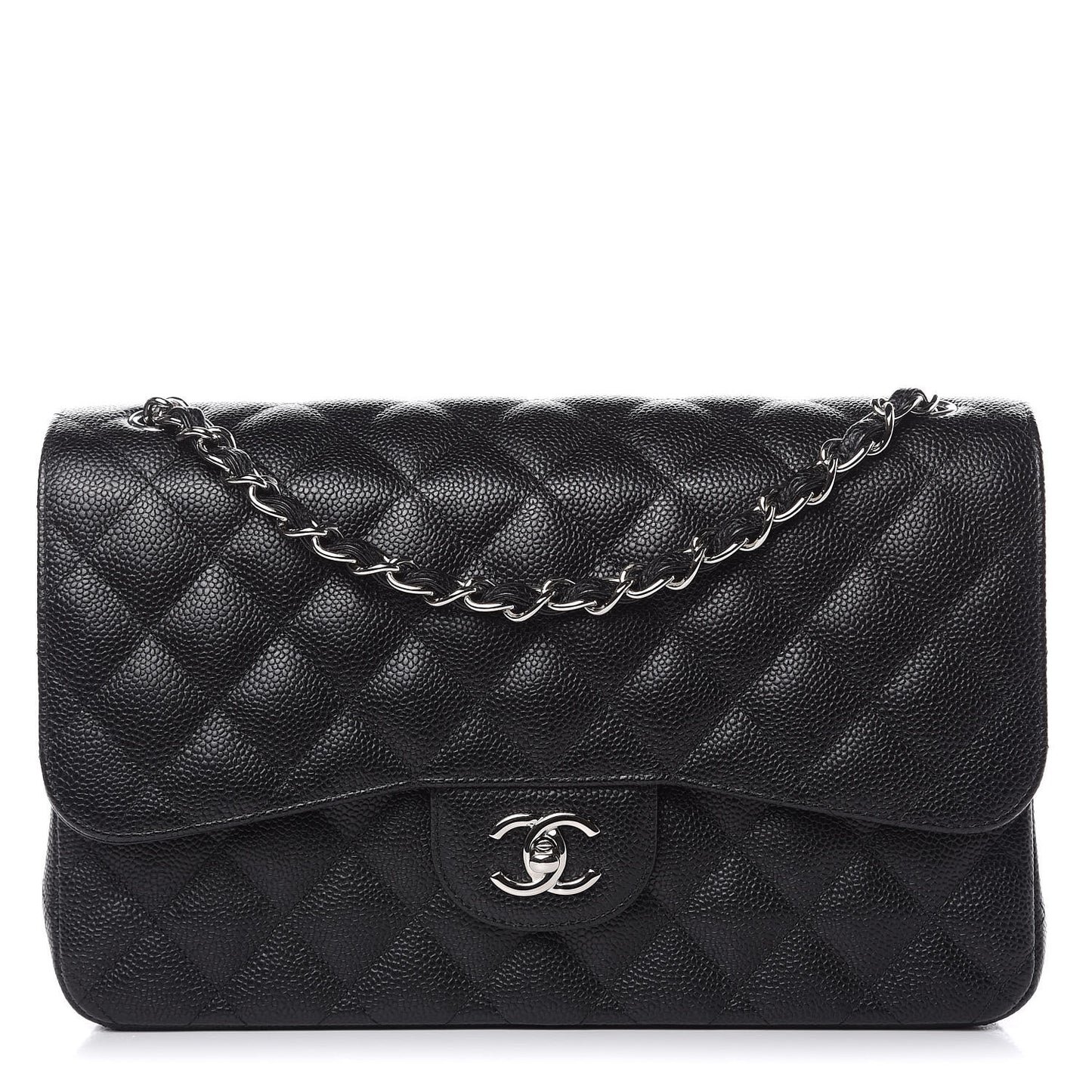 Caviar Quilted Jumbo Double Flap Black