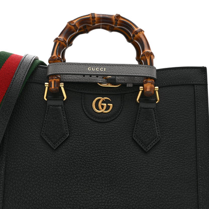 Gucci Textured Dollar Calfskin Web Small Diana Tote Bag Black Dusty Grey 9 of 11