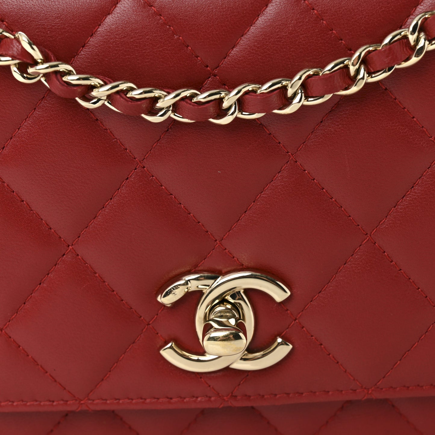 Lambskin Quilted Trendy CC Wallet On Chain WOC Red