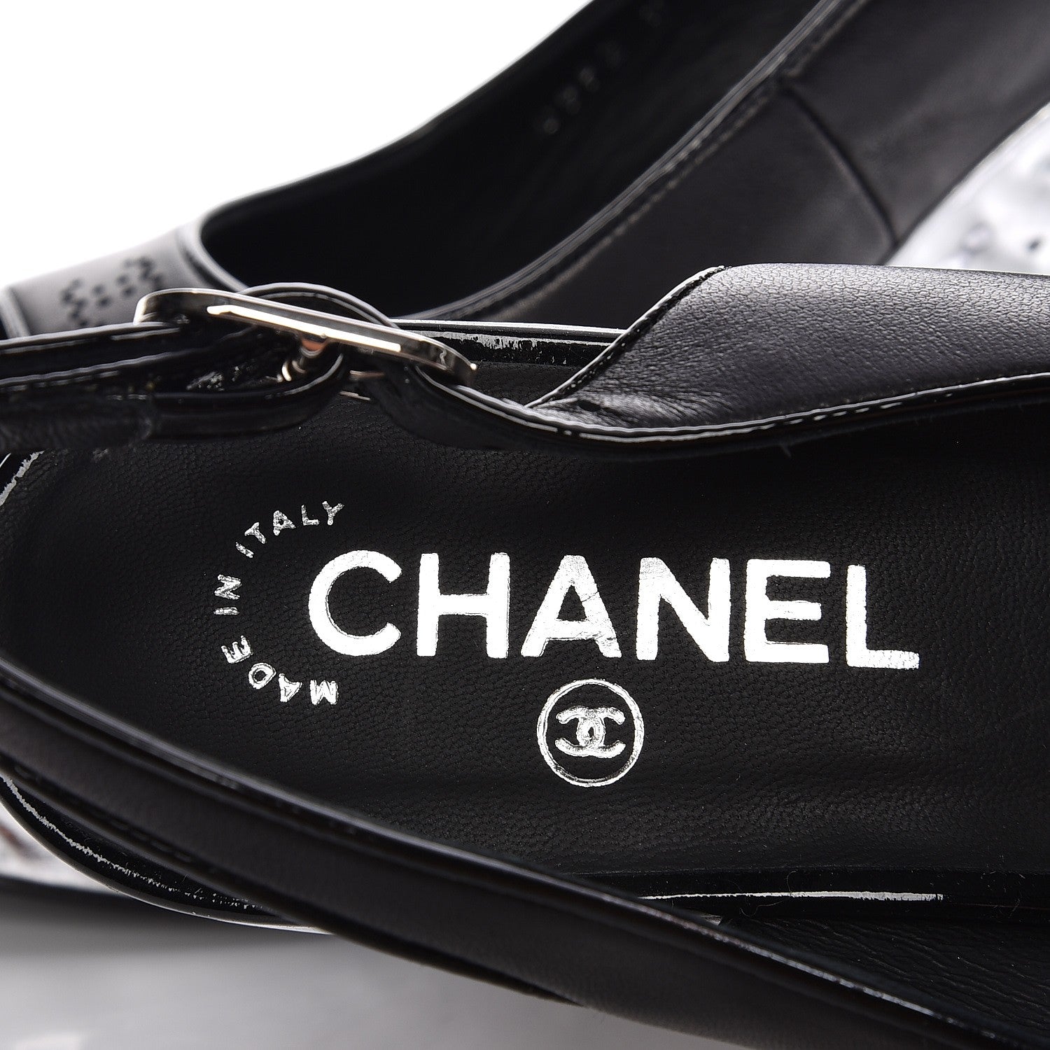 Chanel Lambskin Metallic Wedge Open Toe Pumps 40.5 Black 7 of 11