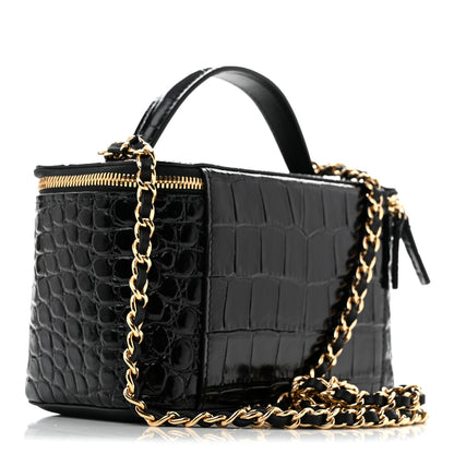 Chanel Calfskin Crocodile Embossed Exoticoco Small Top Handle Vanity Case With Chain Black 3 of 12