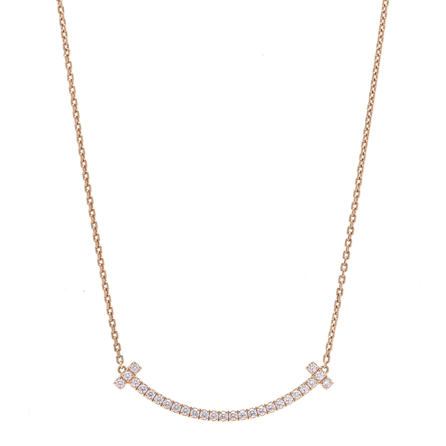 18K Rose Gold Diamond Medium T Smile Pendant Necklace