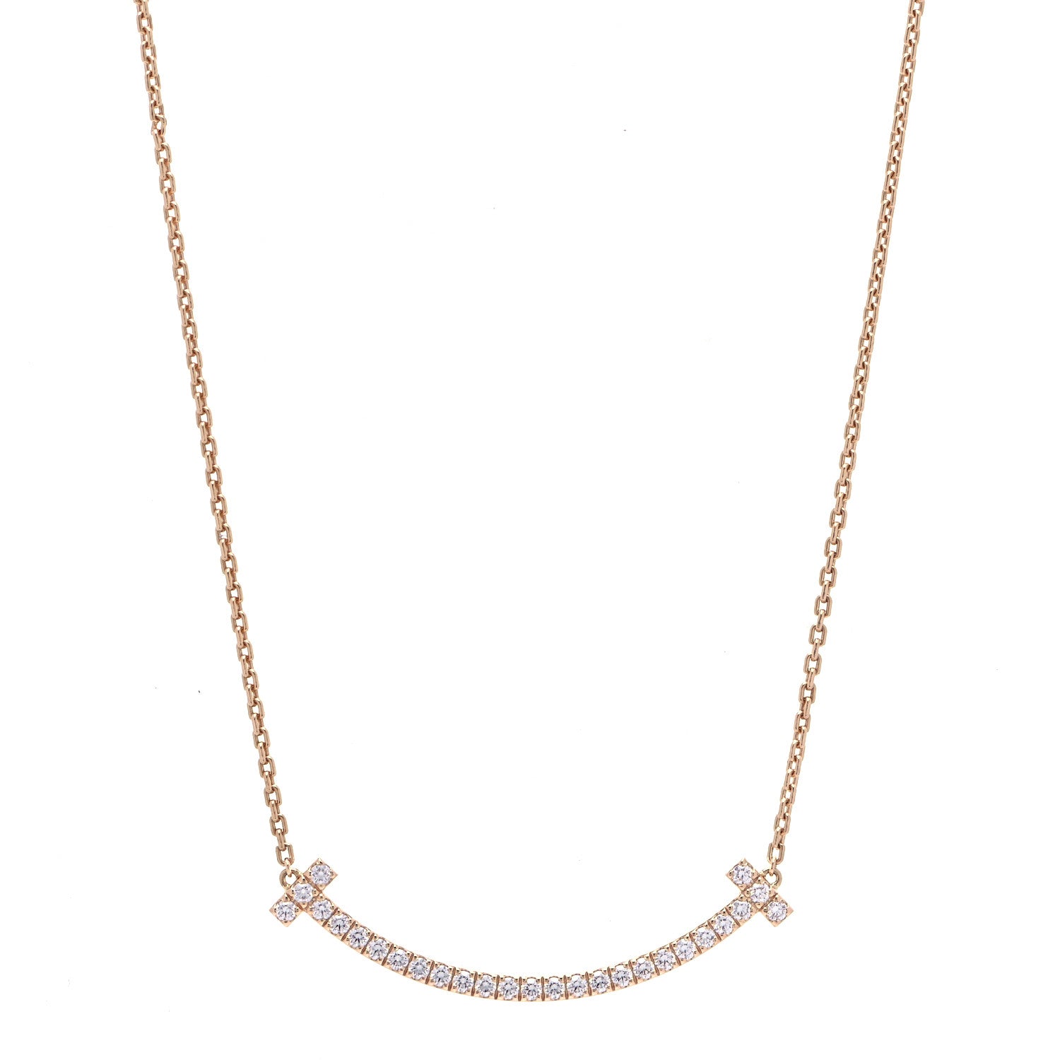 Tiffany 18K Rose Gold Diamond Medium T Smile Pendant Necklace 1 of 6