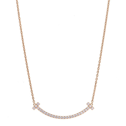 Tiffany 18K Rose Gold Diamond Medium T Smile Pendant Necklace 1 of 6