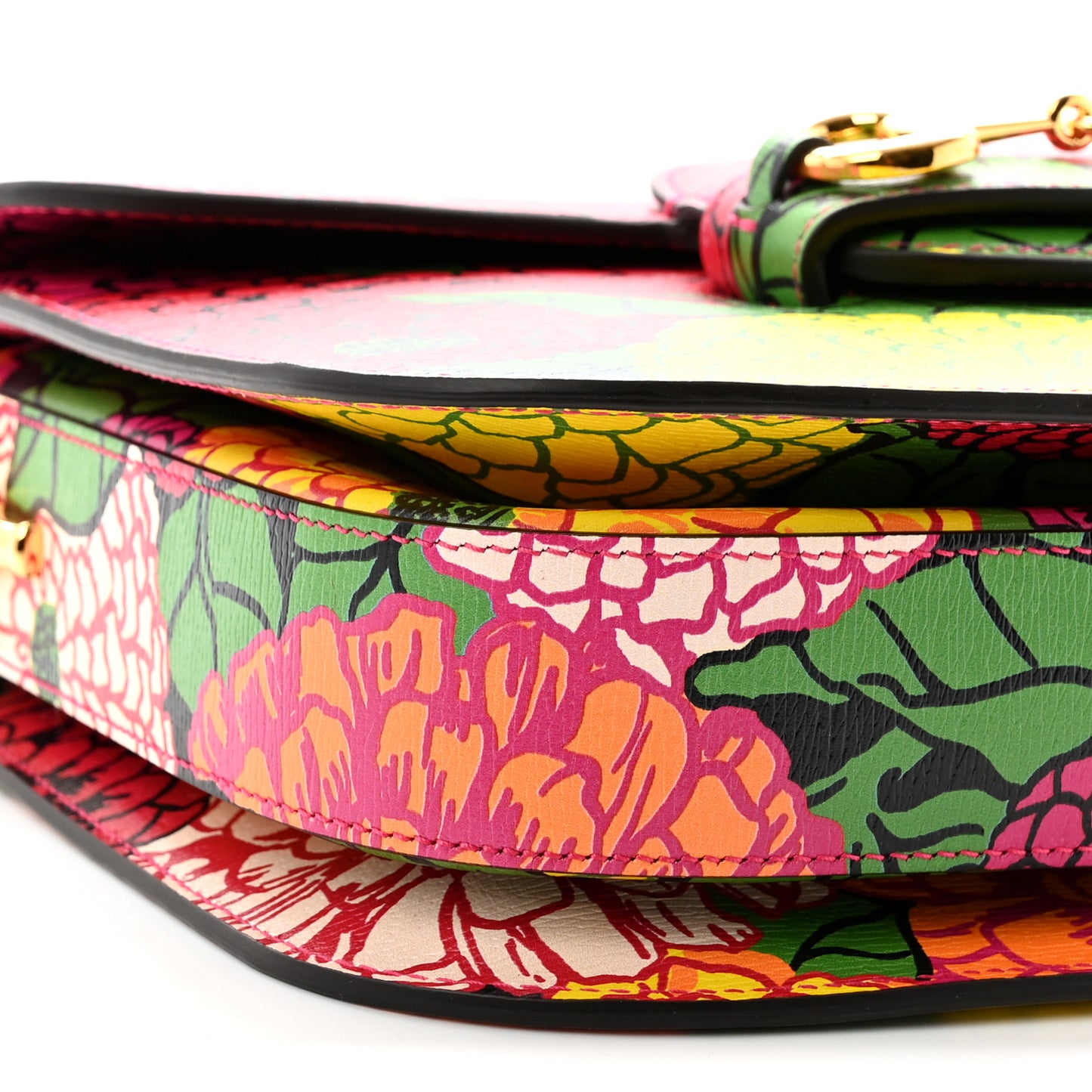 X KEN SCOTT New Shangai Calfskin Pomponica Print Horsebit 1955 Shoulder Bag  Multicolor Fuxia Pompon