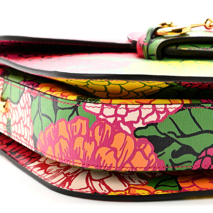 Gucci X KEN SCOTT New Shangai Calfskin Pomponica Print Horsebit 1955 Shoulder Bag  Multicolor Fuxia Pompon 9 of 10