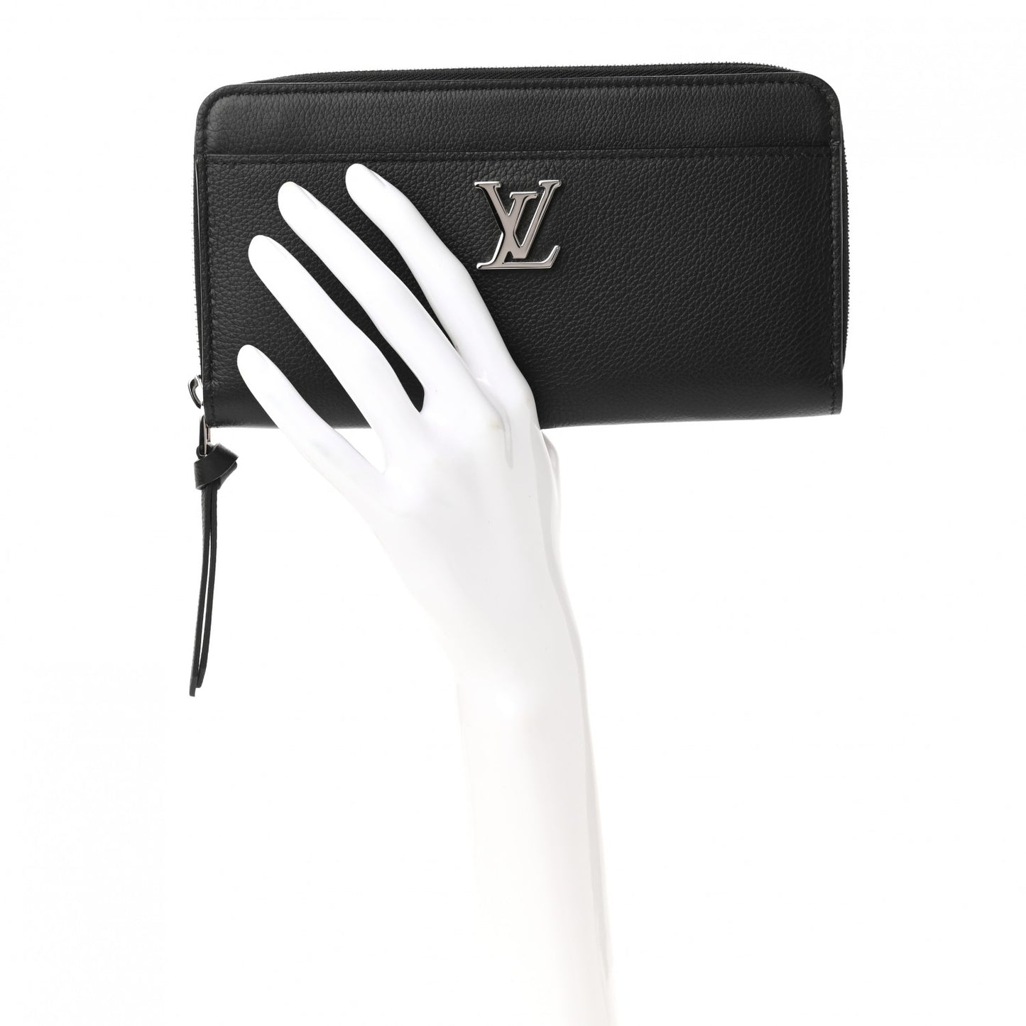 Calfskin Zippy Lockme Wallet Black