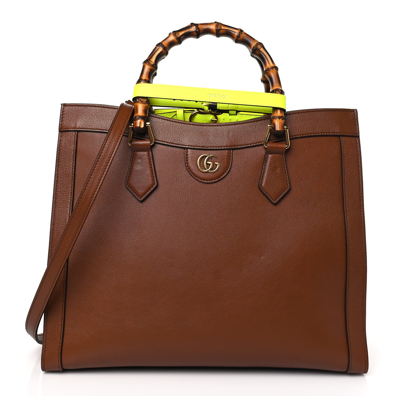 Gucci Wonka Grain Calfskin Medium Diana Tote Bag Cuir Yellow Fluo 1 of 9