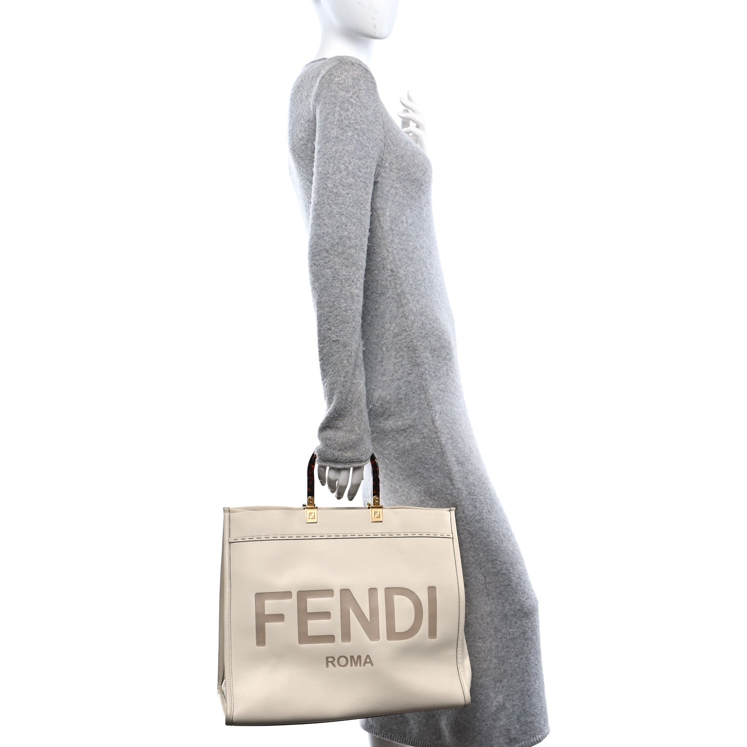 Fendi Vitello King Plexiglass Logo Embossed Large Fendi Sunshine Shopper Tote White Ice 2 of 10