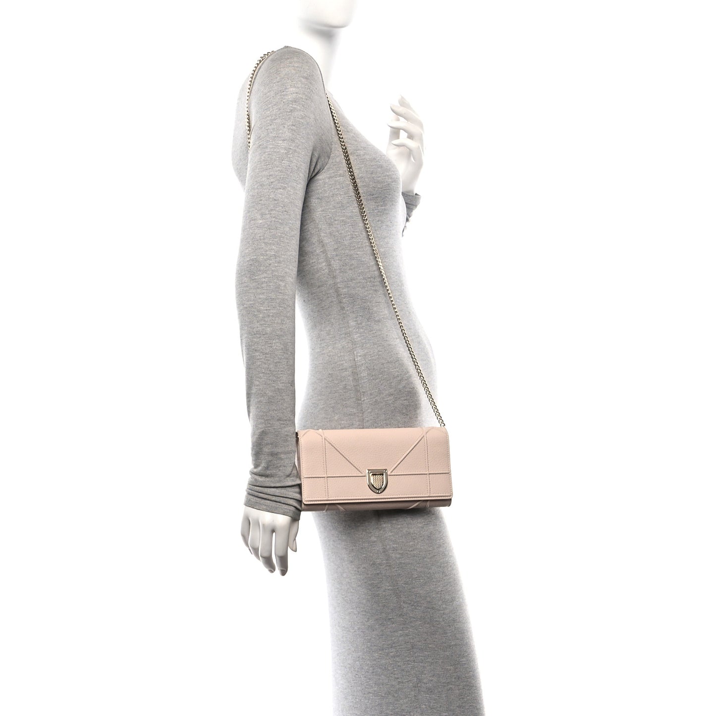 Grained Calfskin Diorama Croisiere Chain Wallet Rose Poudre