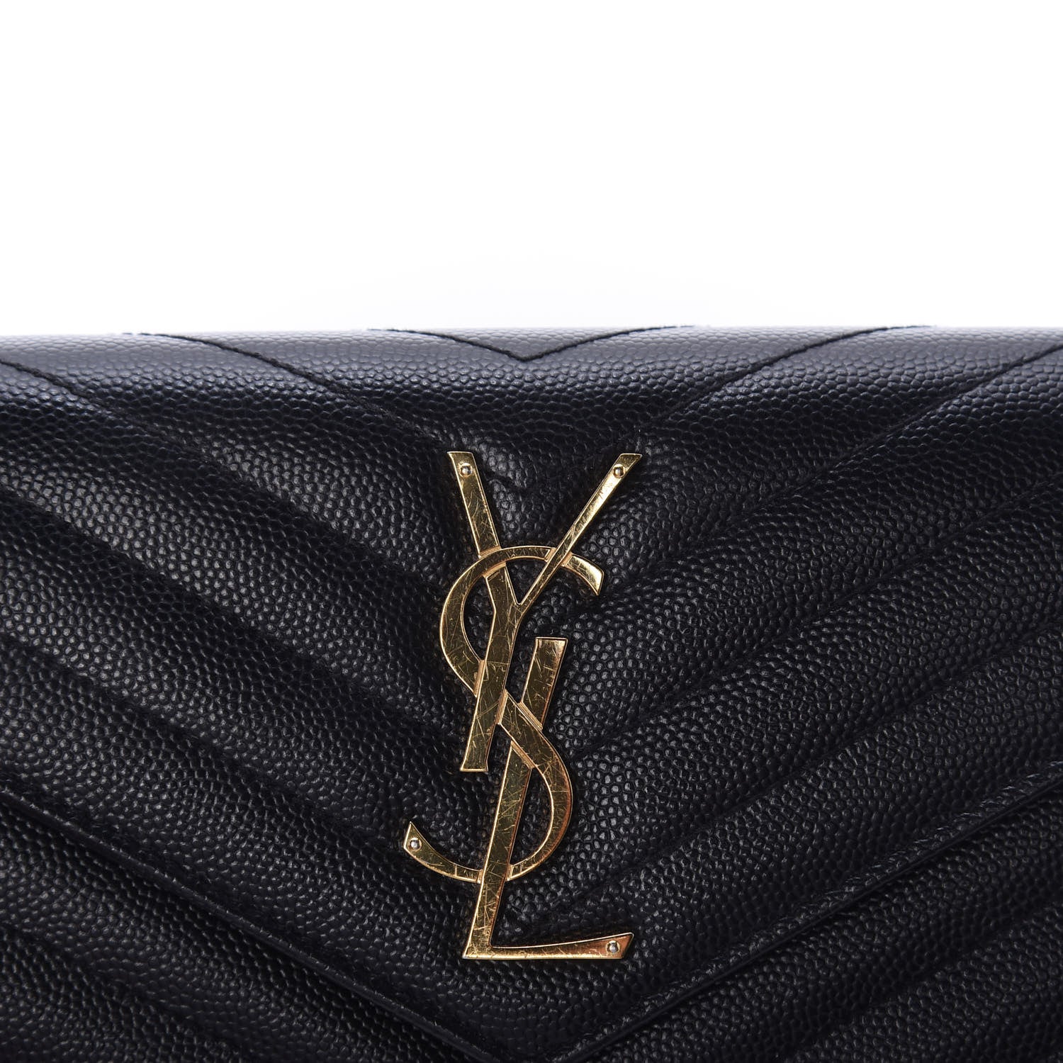 Saint Laurent Grain De Poudre Matelasse Chevron Monogram Flap Wallet Black 11 of 12