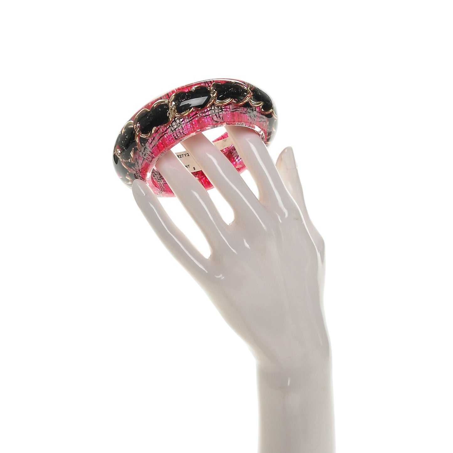 Resin Tweed Chain CC Bangle Transparent Pink