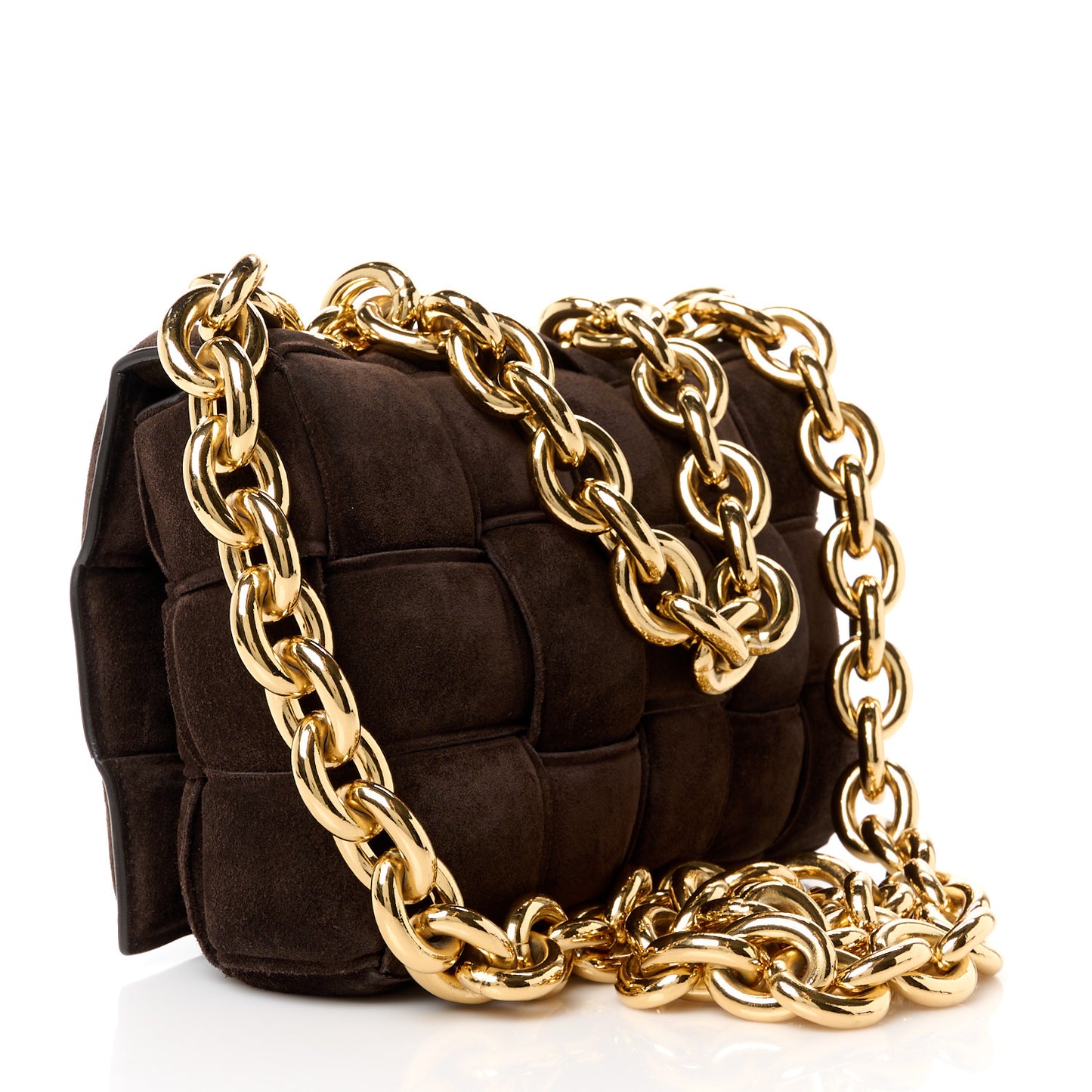 Suede Maxi Intrecciato Padded Chain Cassette Crossbody Bag Fondant