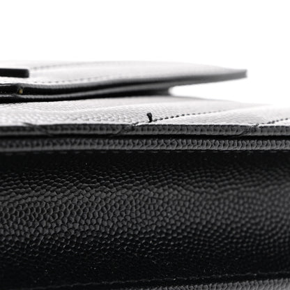 Saint Laurent Grain De Poudre Matelasse Chevron Monogram Monochrome Envelope Chain Wallet Black 11 of 12