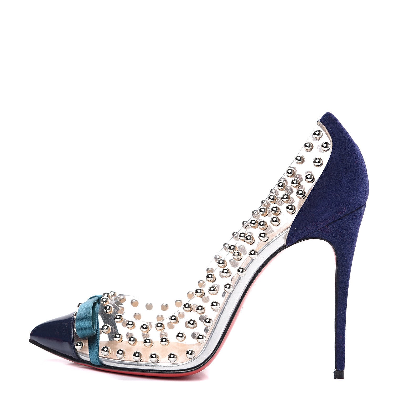 Christian Louboutin Suede Patent Studded Bille et Boule 100 Pumps 38 Navy 1 of 8