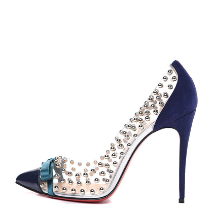 Christian Louboutin Suede Patent Studded Bille et Boule 100 Pumps 38 Navy 1 of 8