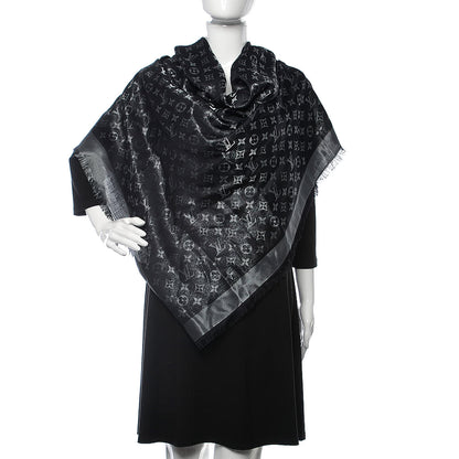 Louis Vuitton Silk Wool Monogram Shine Shawl Black 2 of 4