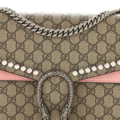 Gucci GG Supreme Monogram Suede Crystal Medium Dionysus Shoulder Bag Beige Ebony Light Peonia 9 of 13