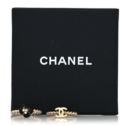 Chanel Enamel Camellia CC Ring Set of 2 4.5 5.5 Gold Black 6 of 6