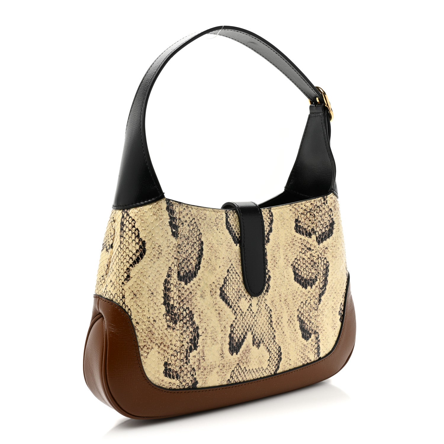 Gucci Snakeskin Calfskin Small Jackie 1961 Hobo Black Brown 3 of 10