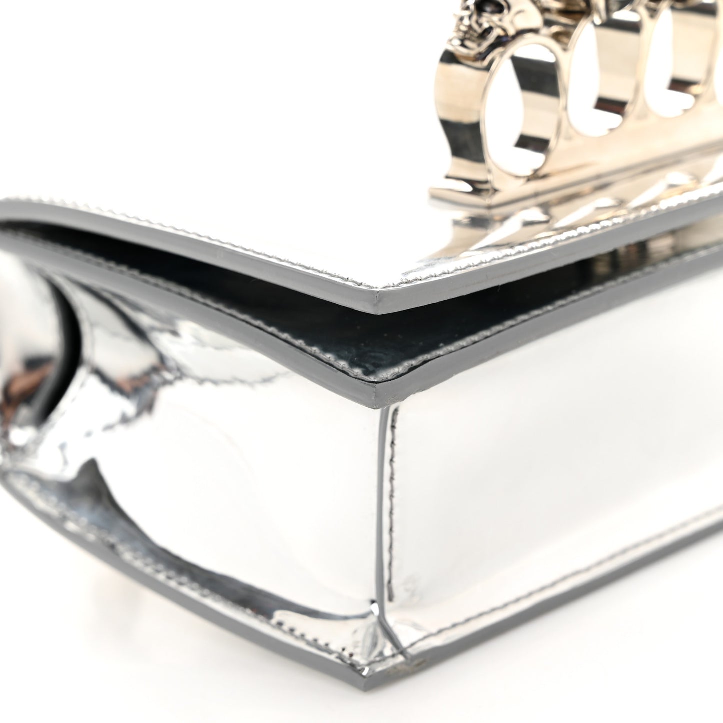 Metallic Lambskin Quilted Knuckle Shoulder Bag Silver