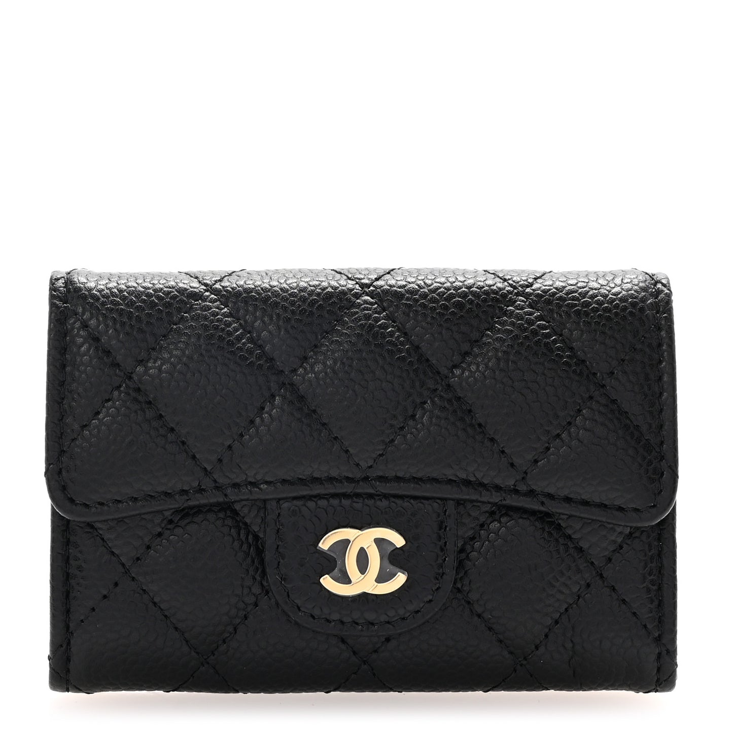 Caviar Quilted Flap Card Holder Wallet Black