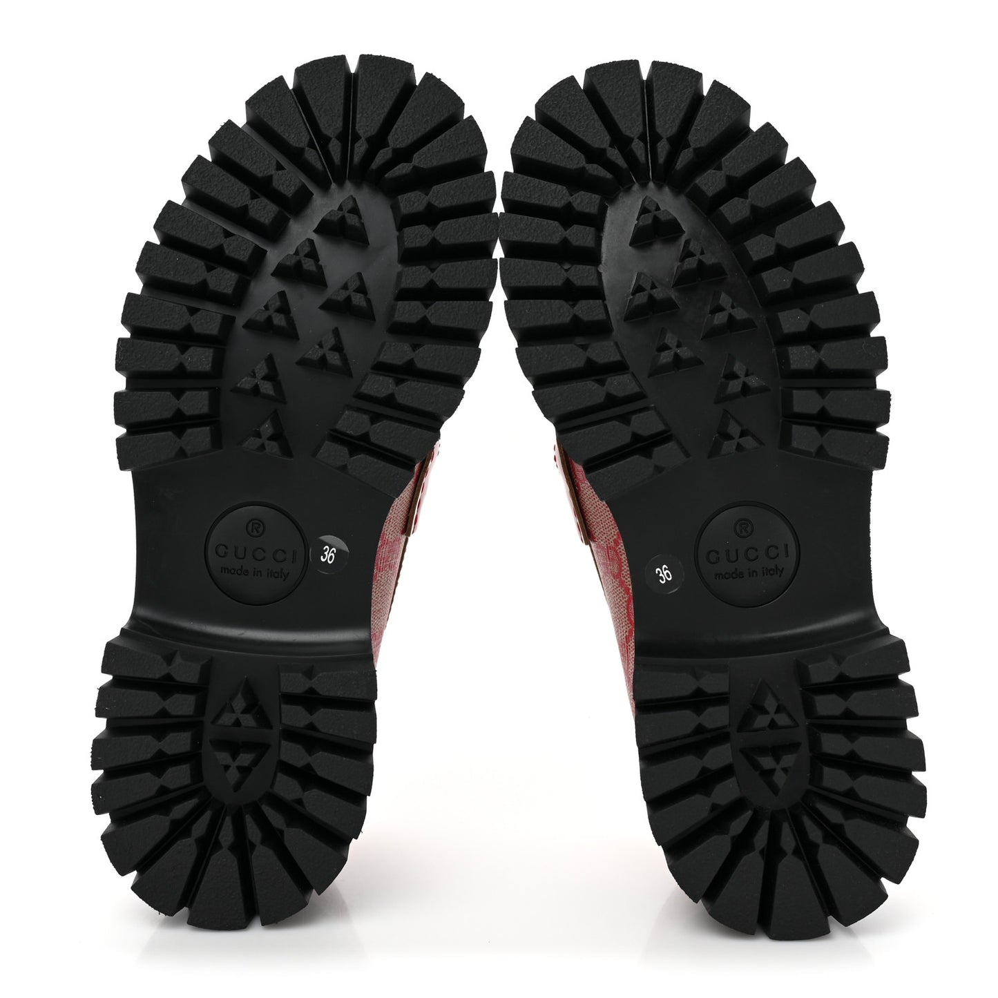 GG Supreme Monogram Cordovan Lux Womens Harald Horsebit 25mm Platform Loafers 36 Beige Hibiscus Red