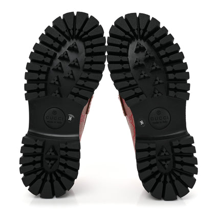 Gucci GG Supreme Monogram Cordovan Lux Womens Harald Horsebit 25mm Platform Loafers 36 Beige Hibiscus Red 6 of 11