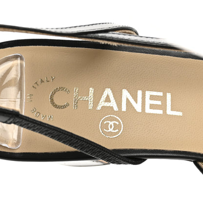 Chanel Goatskin Grosgrain Cap Toe CC Slingback Pumps 38 Black 8 of 10
