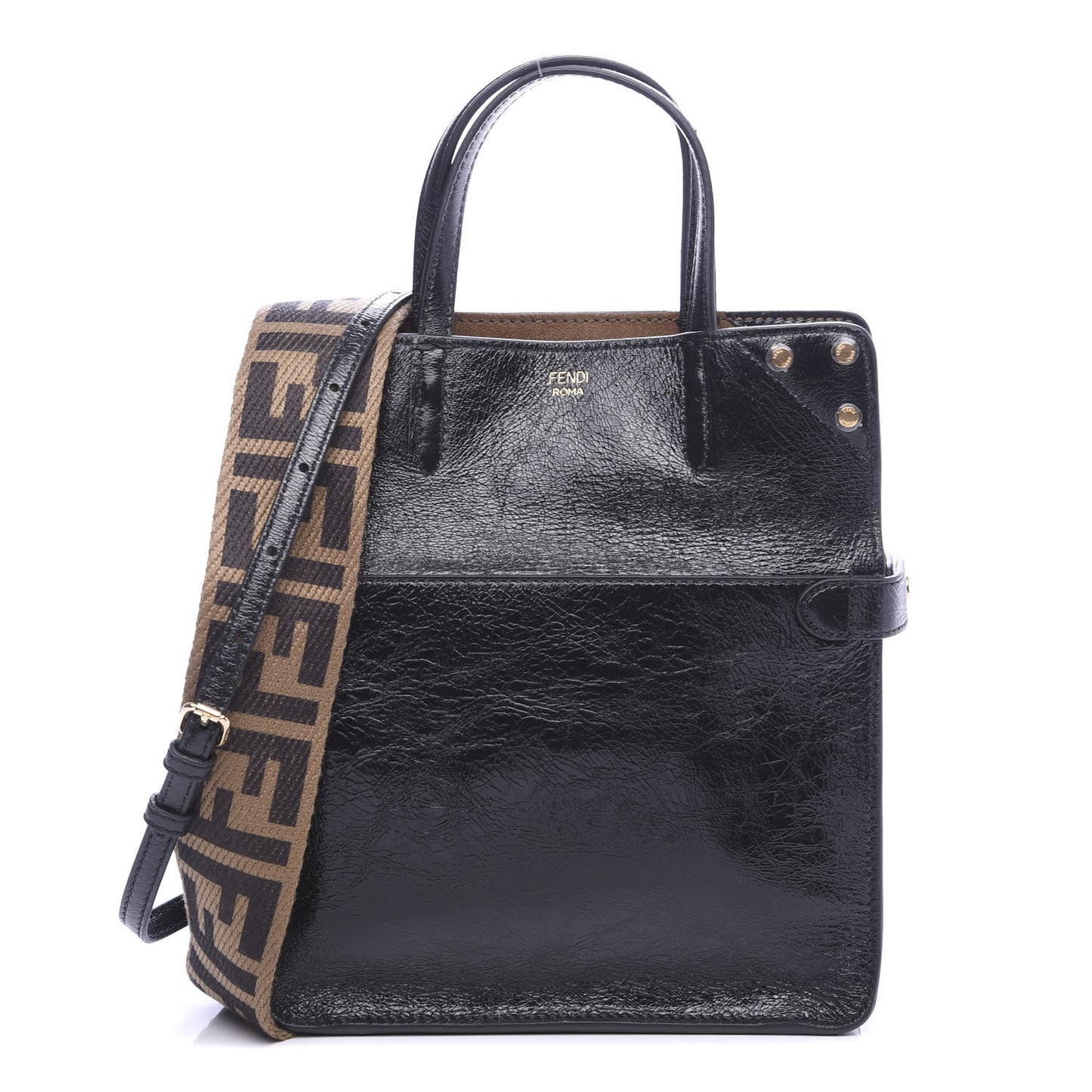 Agnello Old Shine Vitello Go Rain Small Flip Tote Black Marrone