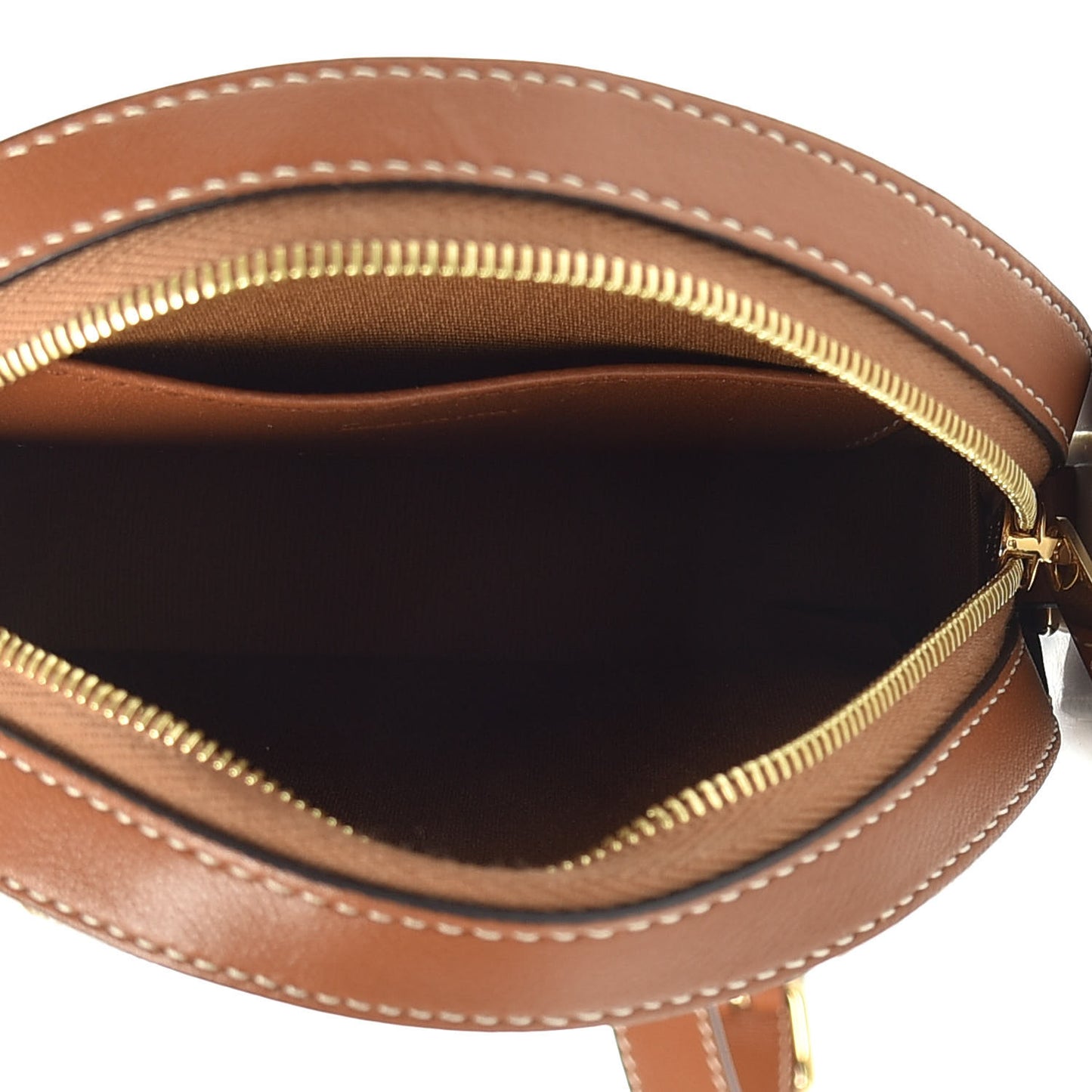 Lambskin Triomphe Canvas Round Purse On Strap White Tan