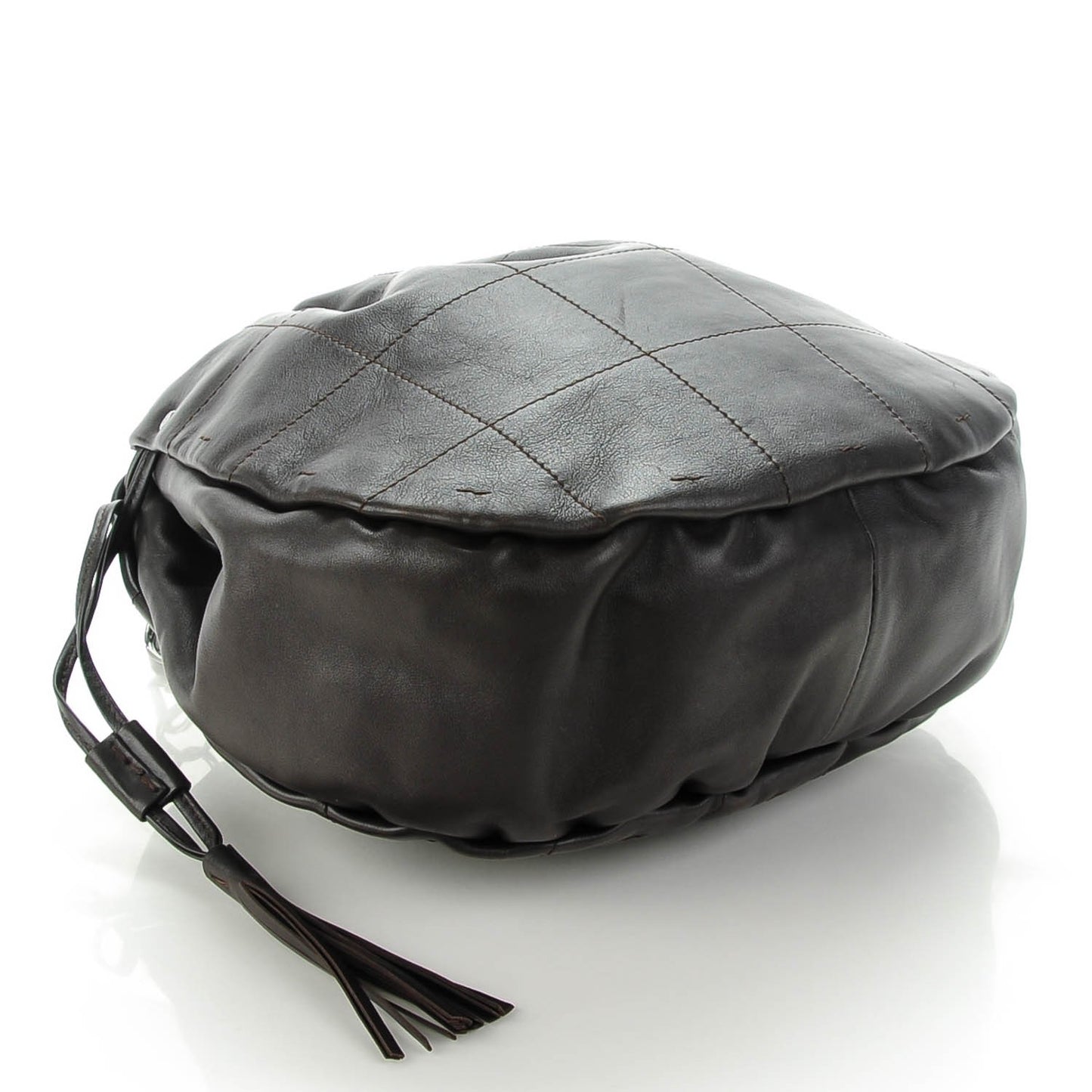 Calfskin Square Stitch Drawstring Shoulder Bag Brown