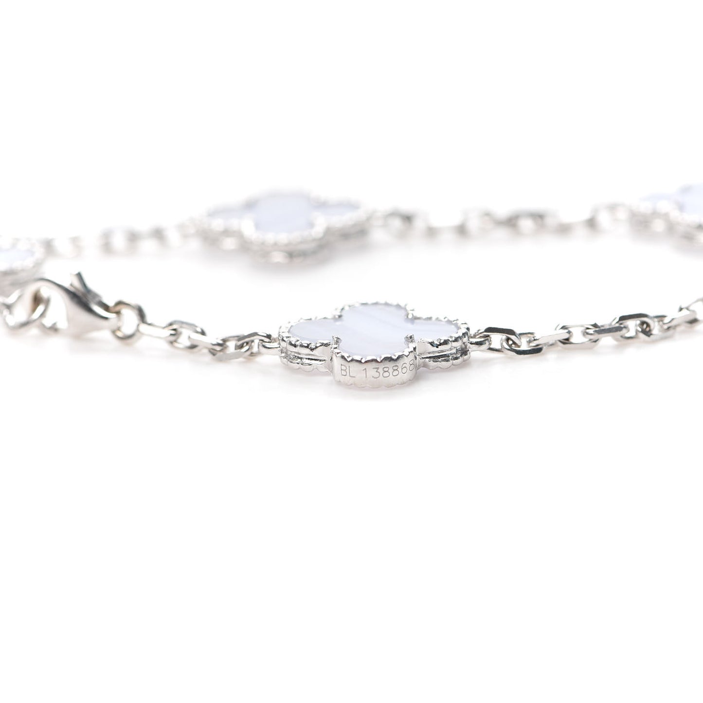 18K White Gold Chalcedony 5 Motifs Vintage Alhambra Bracelet