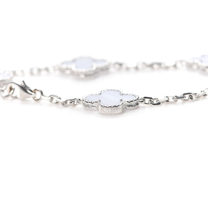 Van Cleef & Arpels 18K White Gold Chalcedony 5 Motifs Vintage Alhambra Bracelet 6 of 7