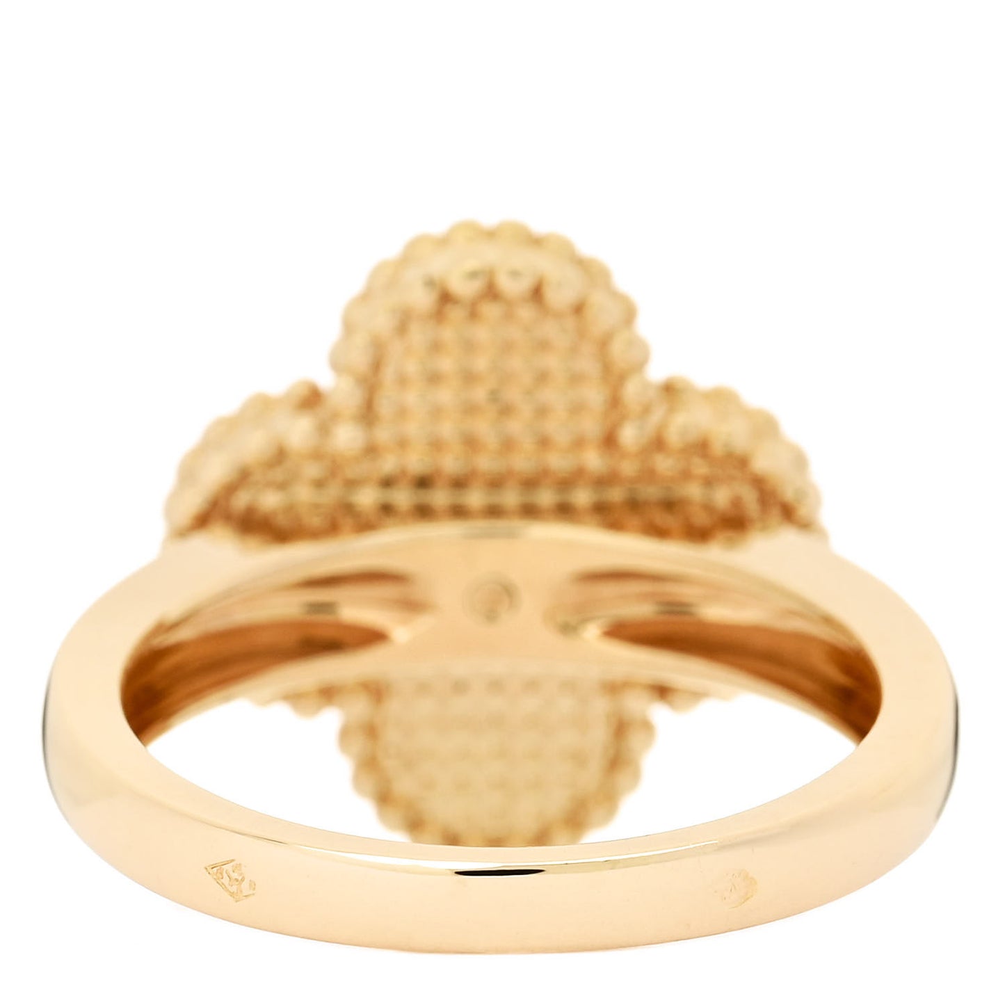 18K Yellow Gold Diamond Mother of Pearl Vintage Alhambra Ring 50 5.25