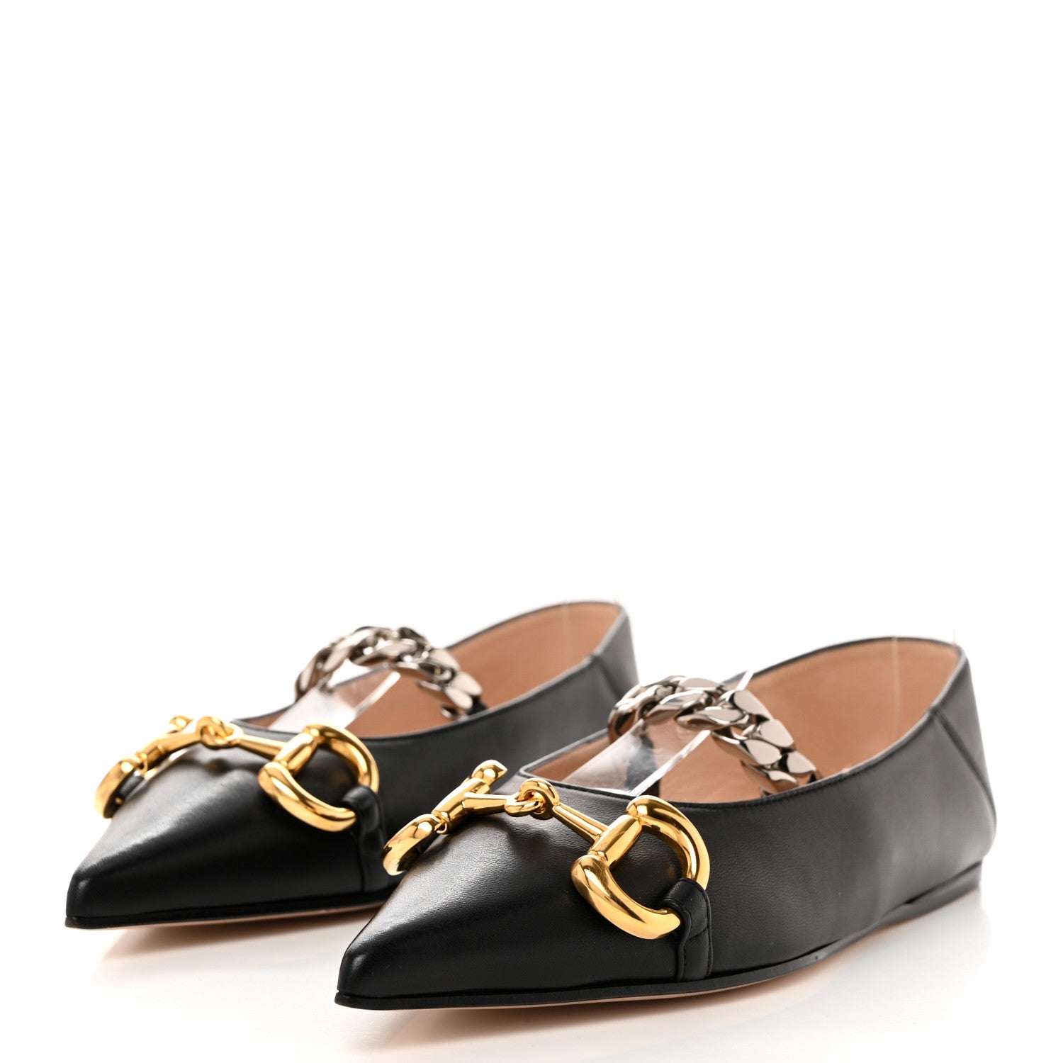 Gucci Nappa Lumiere Deva Horsebit Chain Embellished Flats 35.5 Black 4 of 9