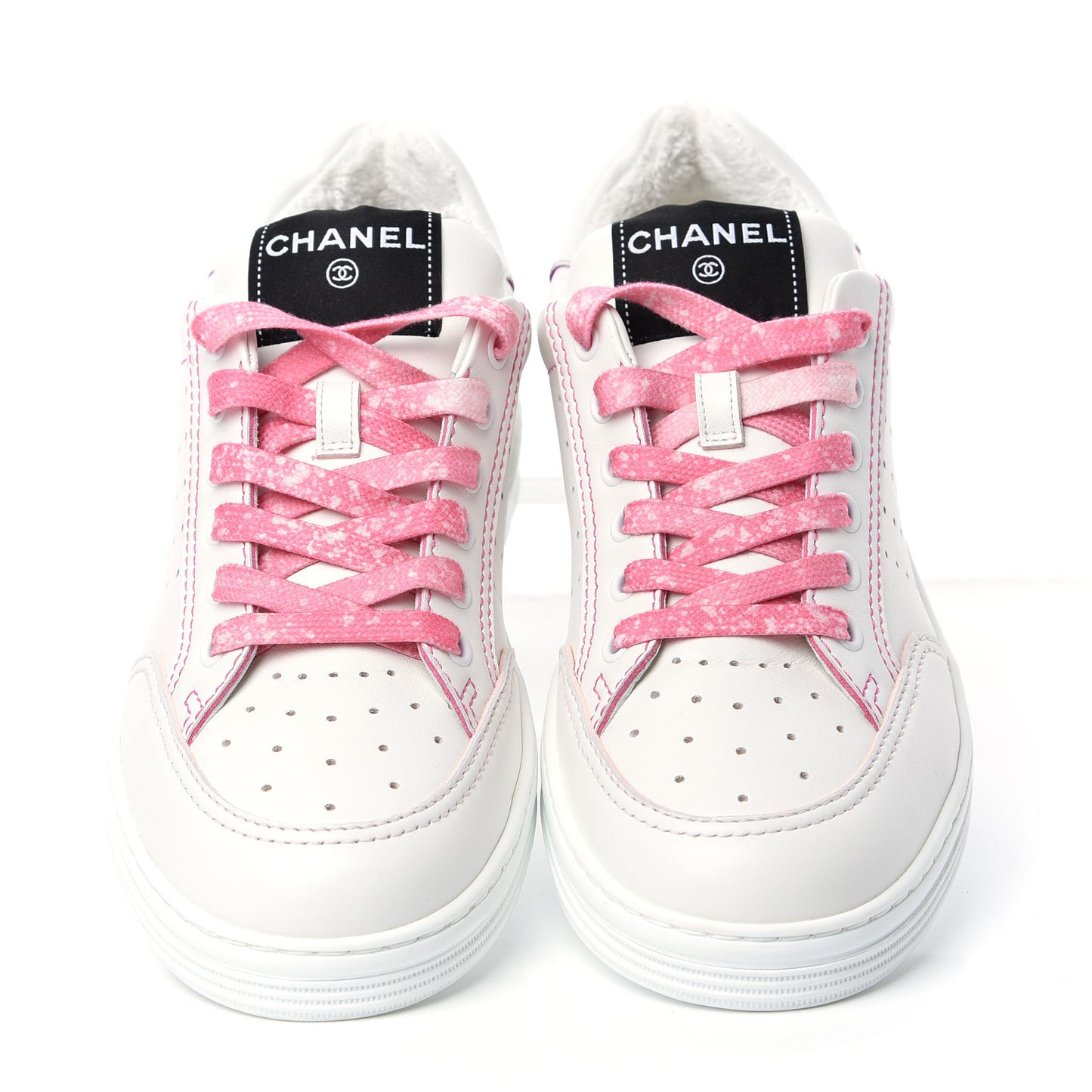 Calfskin Womens Logo Sneakers 38.5 Pink White