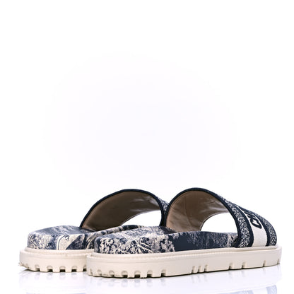 Christian Dior Canvas Toile de Jouy Embroidered Dway 10mm Slide Sandals 39 Deep Blue 3 of 4