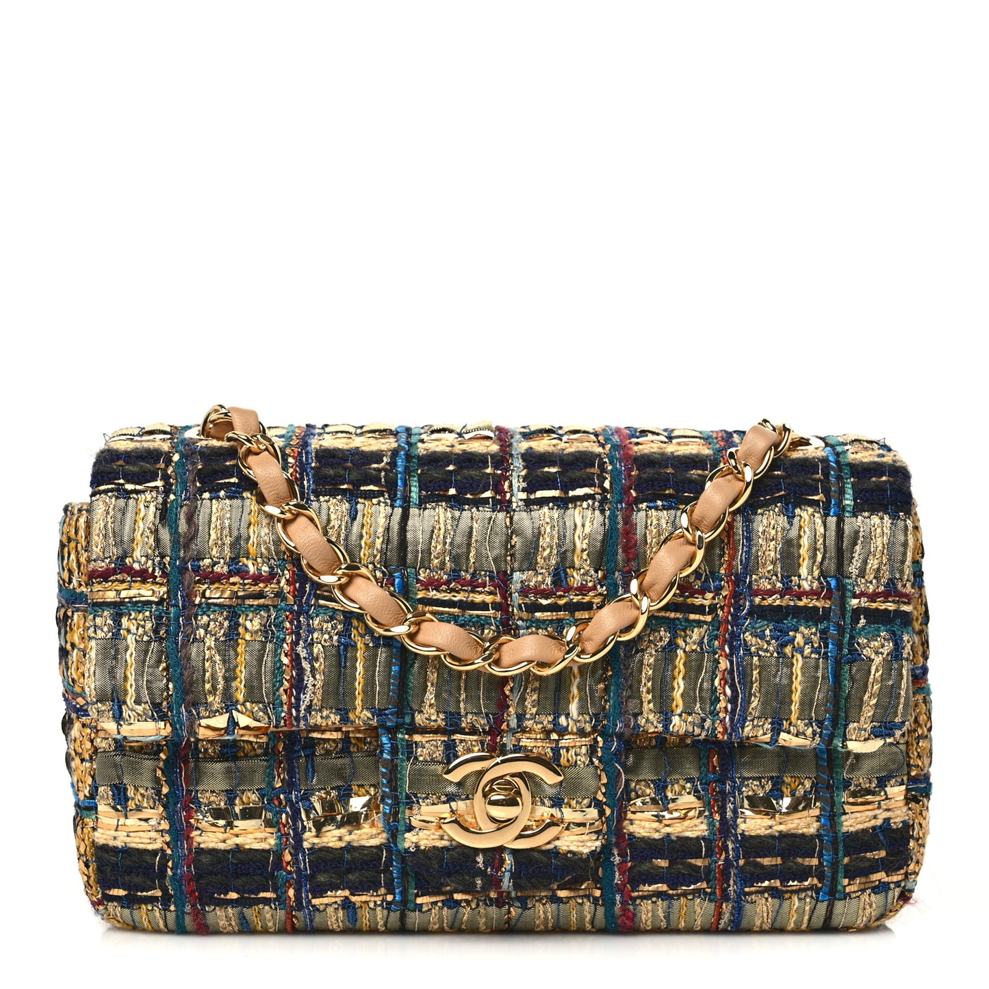 Tweed Quilted Egyptian Mini Rectangular Flap Green Black