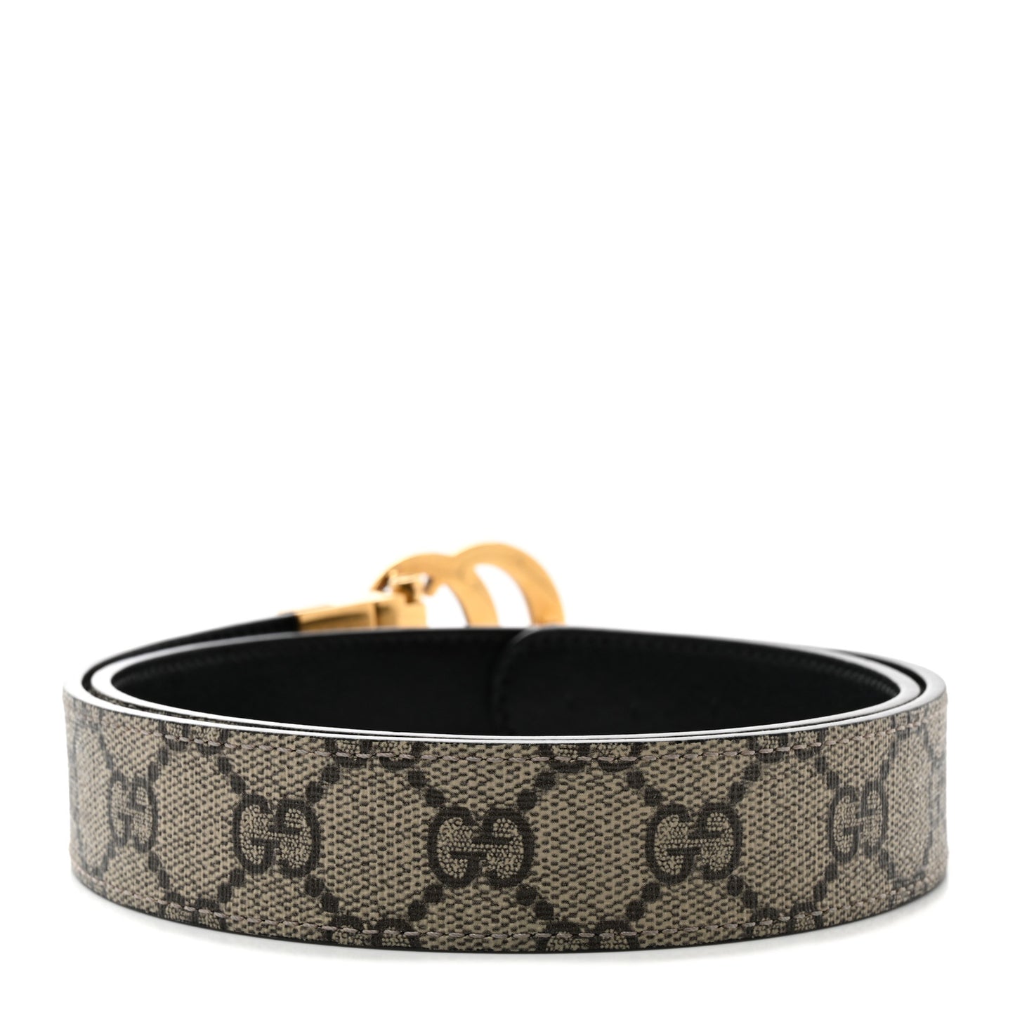 GG Supreme Monogram Plutone Calfskin Double G Reversible 30mm Belt 75 30 Beige Ebony Black